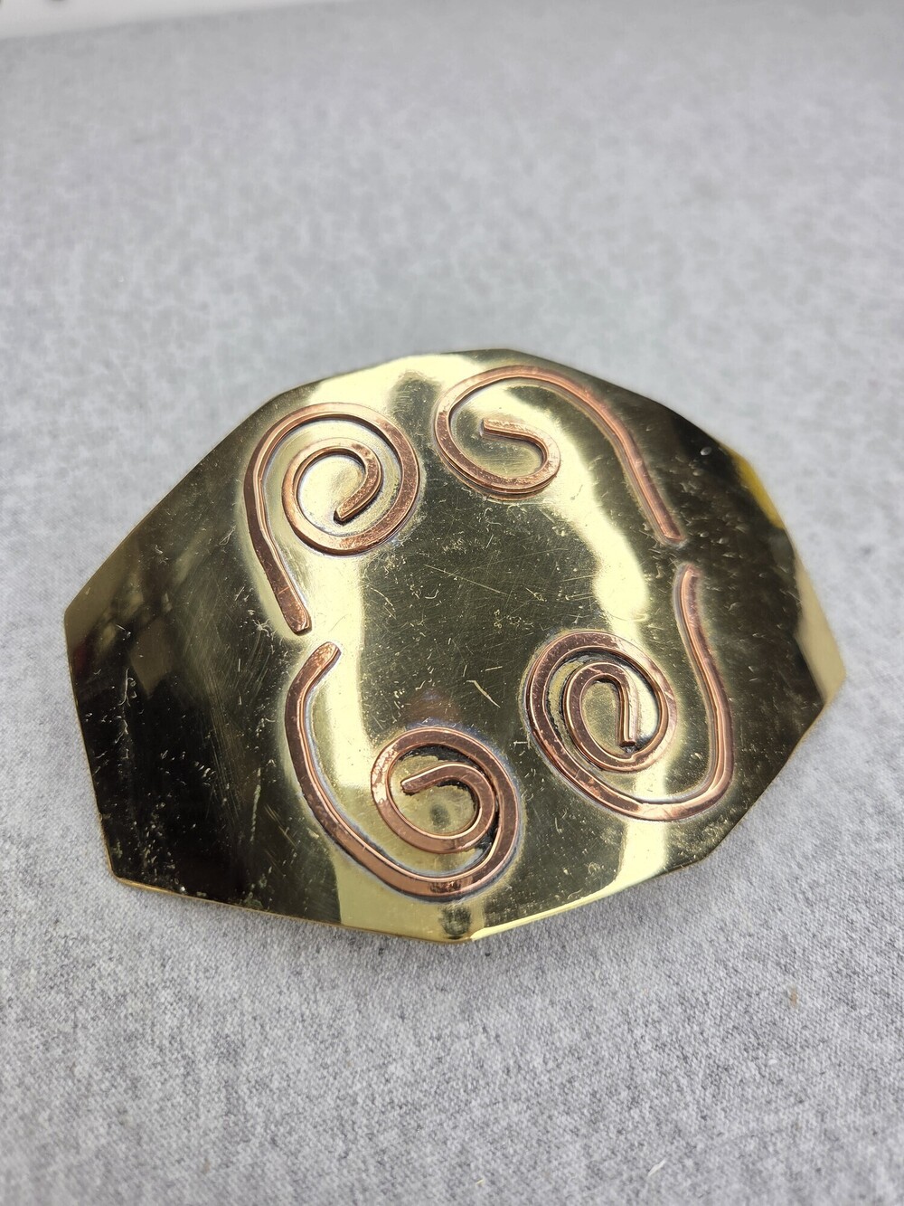 Handmade Brass Copper Hippy Boho Swirl Large Womens Statement Belt Buckle